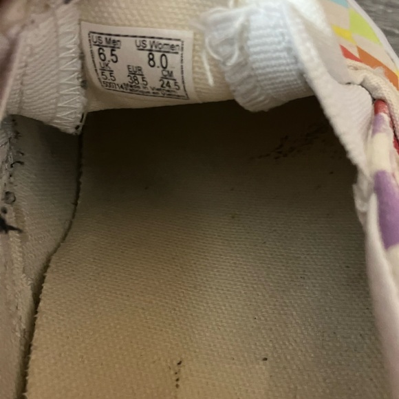 Vans Asher Canvas Slip On Sneakers Sz 8 White Rainbow Checkerboard - Picture 13 of 14